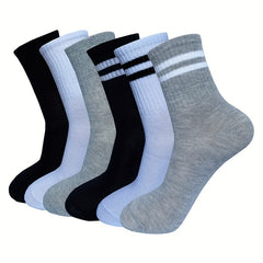 6 Pairs Striped Crew Socks Comfy & Breathable Sports Socks Women's Stockings