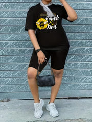  Bee & Slogan Print Tee & Biker Short Set