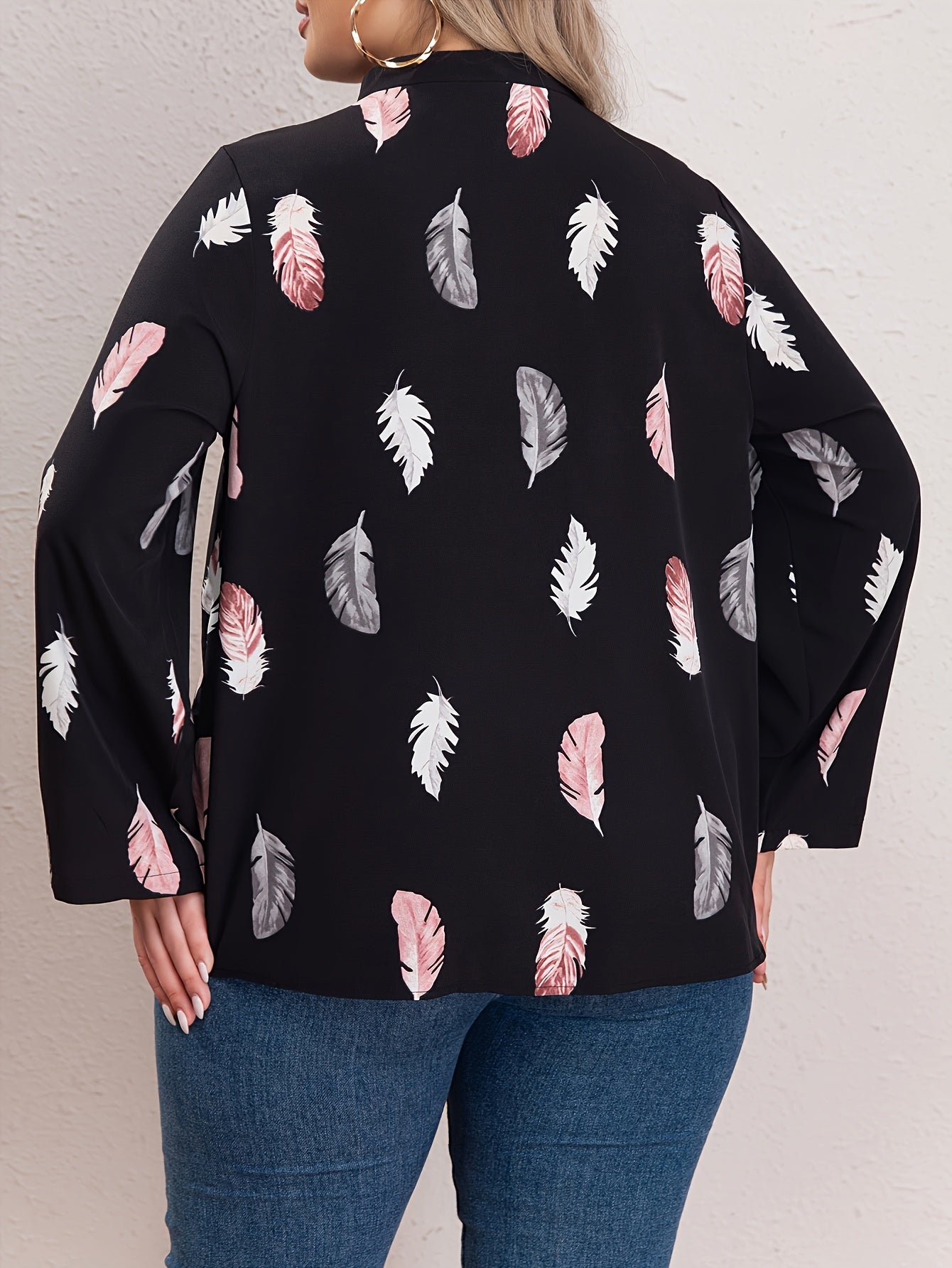  Feather Print Long Sleeve Top