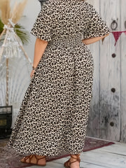  Leopard Print V Neck Maxi Dress