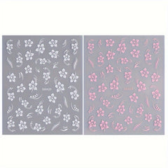 2pcs Hawaiian Floral Nail Art Stickers Pink & Flowers Tropical Leaves & Hibiscus