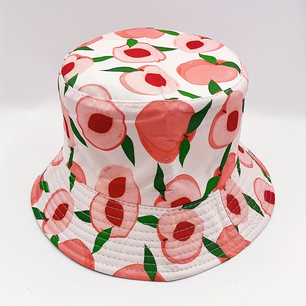 Pink Peach Print Bucket Hat Reversible Sunscreen Basin Hat
