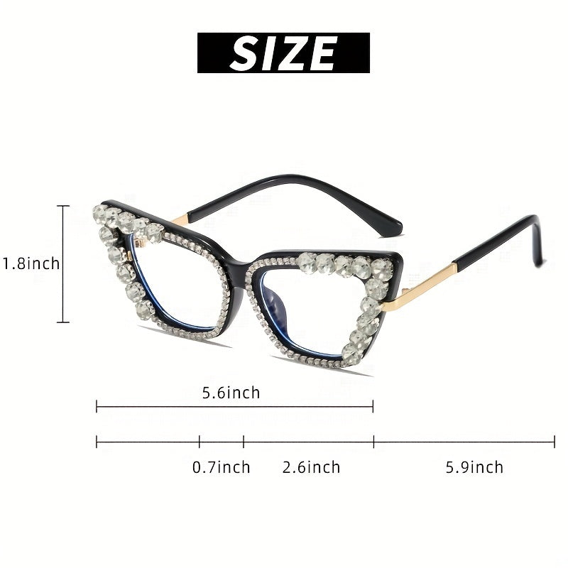 Cat Eye Clear Lens Glasses For Women Rhinestone Decor UV400