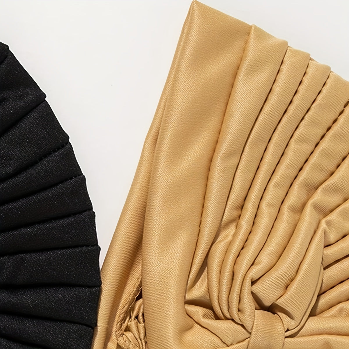 2pcs Turmeric & Turban Cap BowKnot Pleated Head Wraps Elastic Ramadan Head Scarf