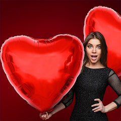 2pcs Giant 81cm Red Heart Balloons Set with Ribbon and Straw