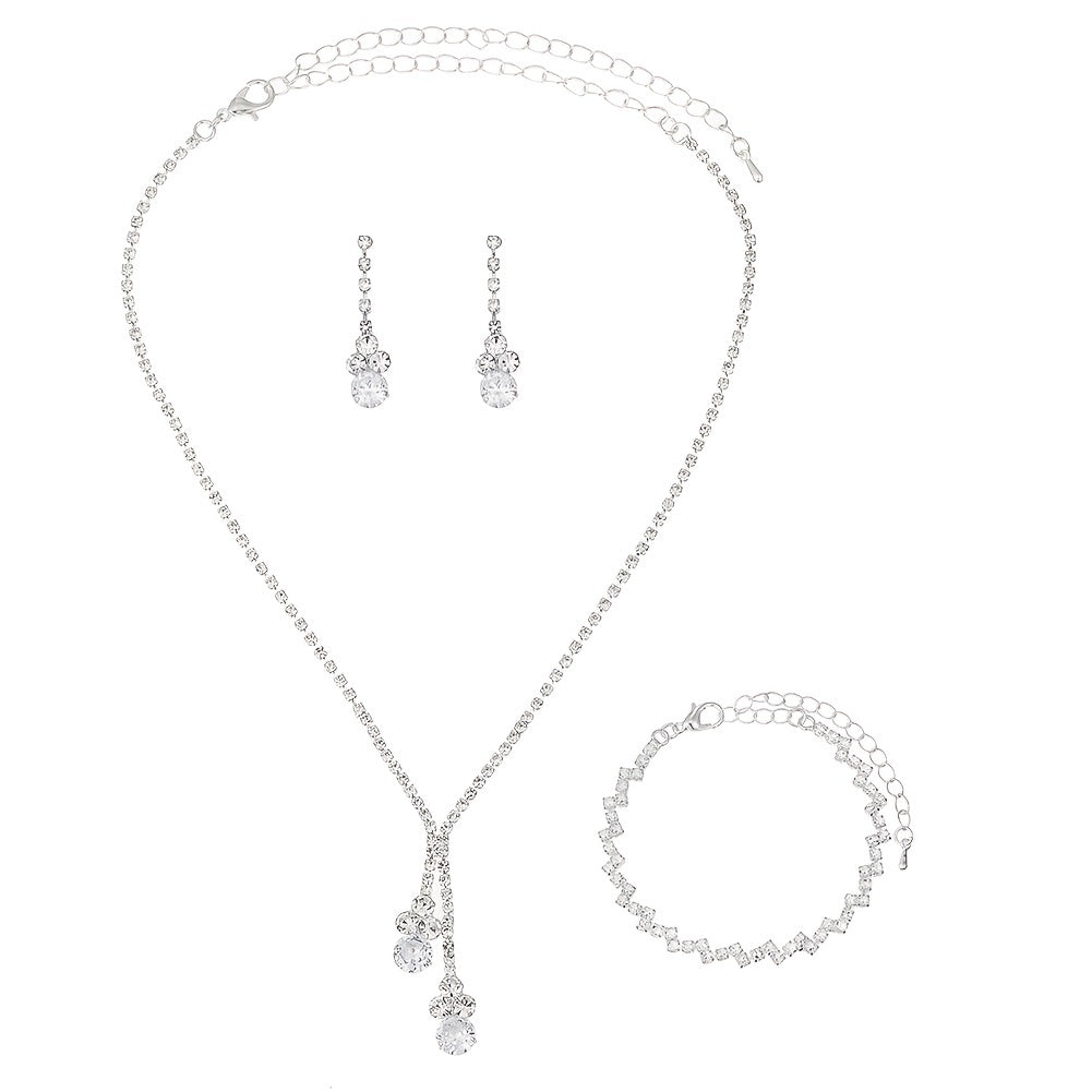 Rhinestones Jewelry Set Pendant Necklace Dangle Earrings Chain Bracelet