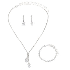 Rhinestones Jewelry Set Pendant Necklace Dangle Earrings Chain Bracelet