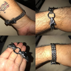 Men's Stainless Steel Wolf Head Bracelet Vintage Personality Viking
