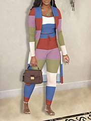  Colorblock Cardigan Top & Pants 3pc Set