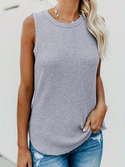 Waffle Knit Crew Neck Tank Top for Summer