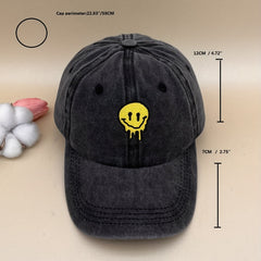 Yellow Smiling Face Baseball Cap Embroidered Distressed Sun Hat