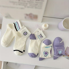 5 Pairs Heart & Floral Print Socks Soft Casual Stockings Women's Hosiery