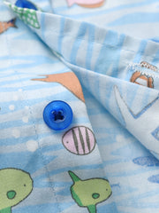 Shark and Fish Print Boys Casual Lapel Shirt