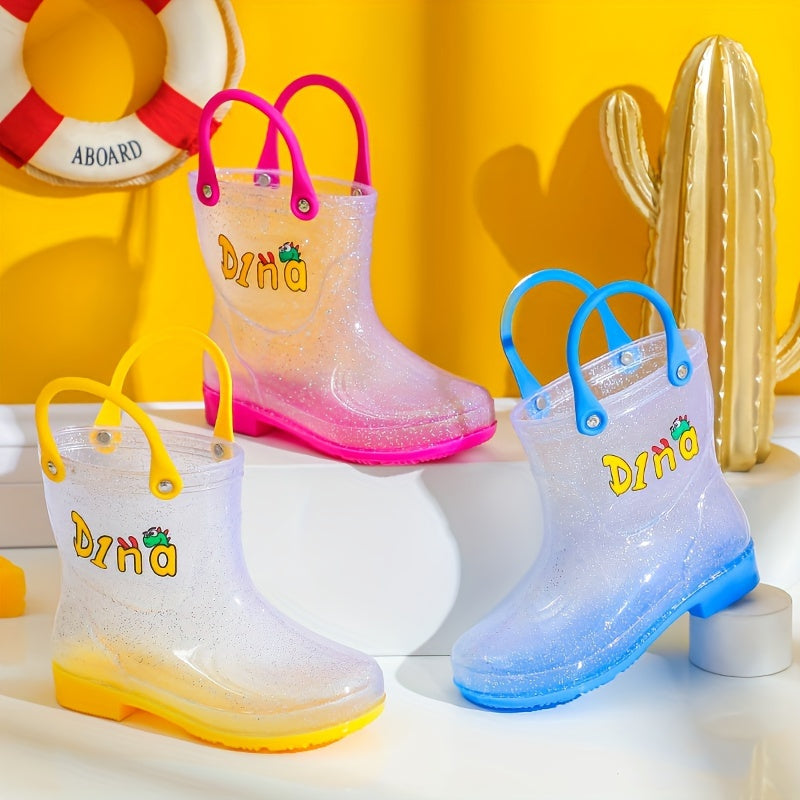 Girl's Transparent Rain Boots Slip On Waterproof Rain Shoes