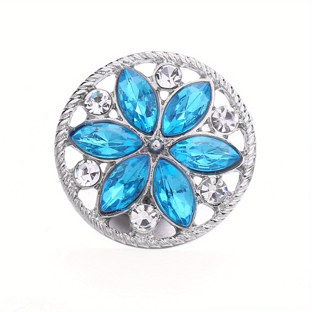 Alloy Flower Decor Round Snap Button with Rhinestones for DIY Jewelry