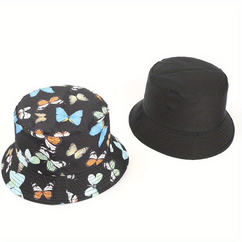 Butterfly Print Reversible Bucket Hat Fisherman Cap Unisex Sunscreen