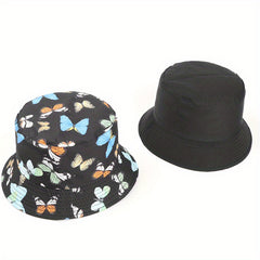 Butterfly Print Reversible Bucket Hat Fisherman Cap Unisex Sunscreen