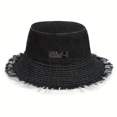 Vintage Denim Tassel Bucket Hat Sun Protection Cap