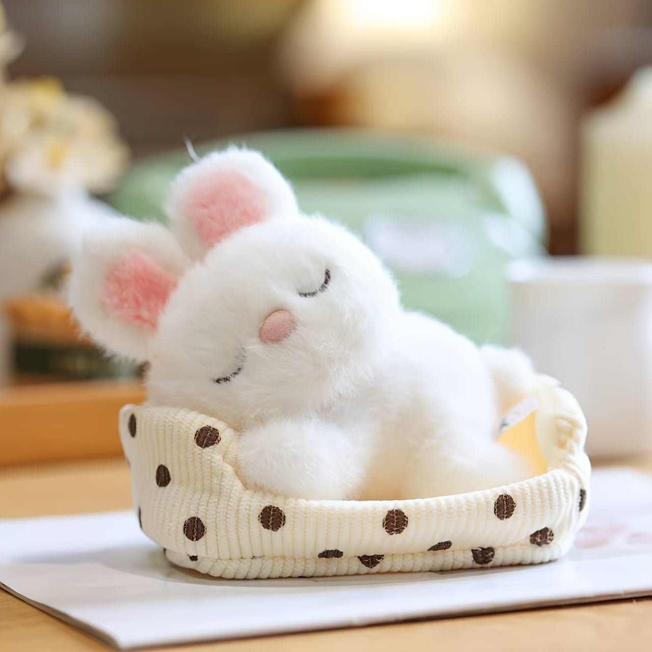 Plush Doll Sleeping Animal Stuffed Soft Fluffy Fur Pastel Colors Bedside Decor