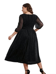  V Neck 3 4 Lantern Sleeve Midi Dress