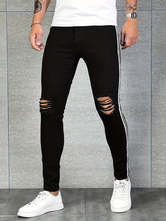 Men's Slim Fit Ripped Jeans Medium Stretch Denim Pants