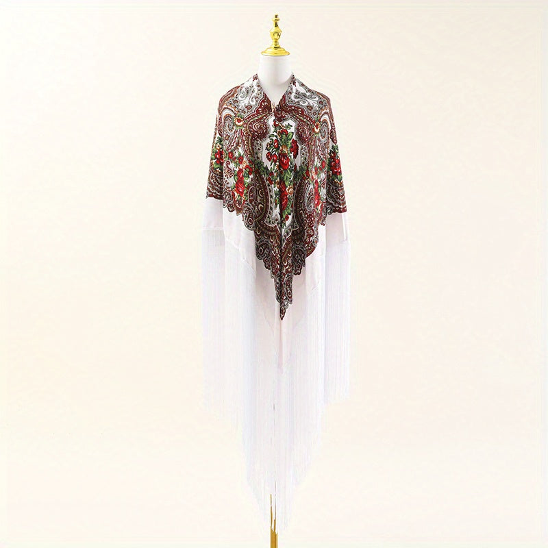 National Style Printed Shawl Long Fringed Retro Shawl Wrap