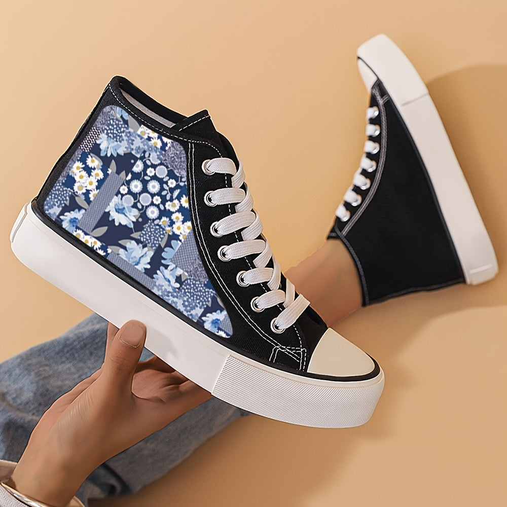 Girl's Floral High Top Skate Shoes Lace Up Sneakers