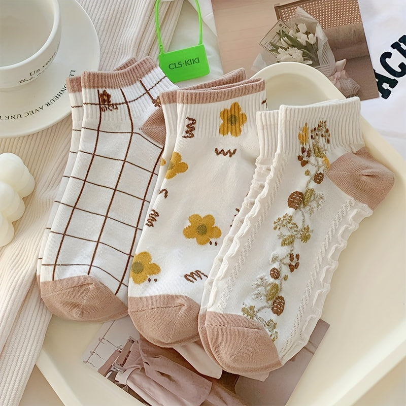 5 Pairs Floral Print Short Socks for Women