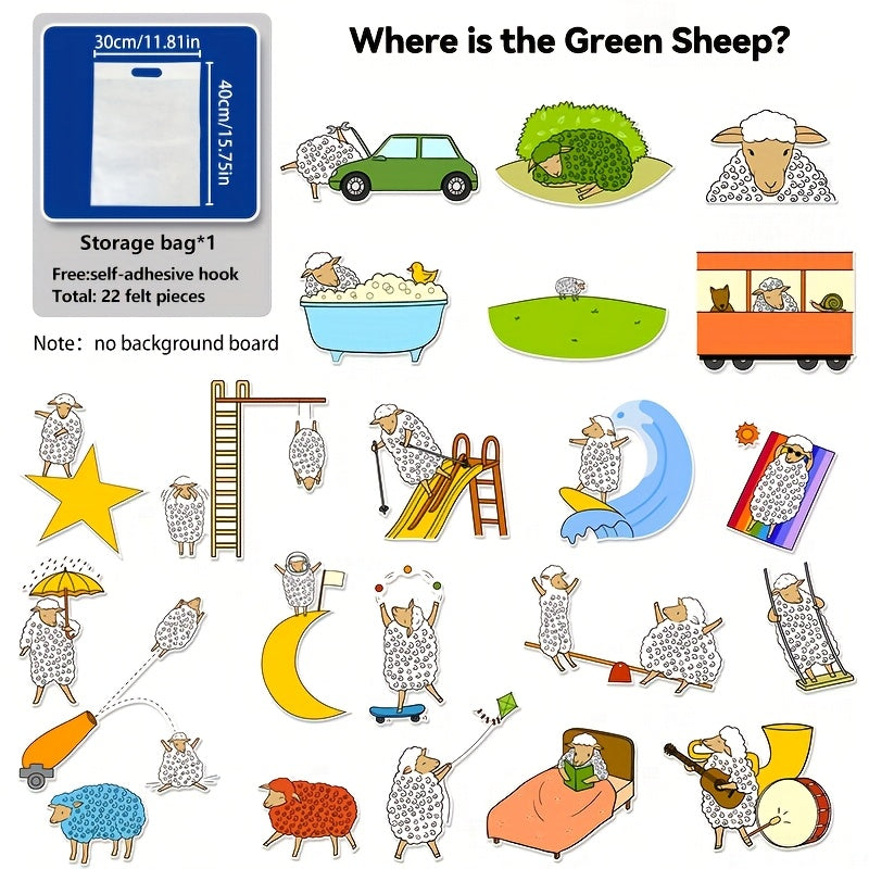 Green Sheep Felt Toy Apron Set with Storytelling Tool