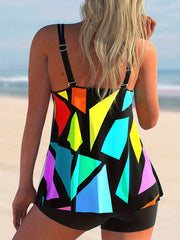  Geo Print Tankini Set with Cami Top & Shorts Swimsuit