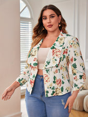  Floral Print Long Sleeve Casual Blazer
