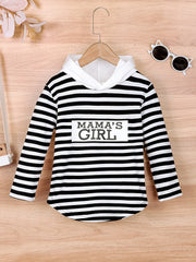 Girls' Striped & Letter Print Hoodie Top