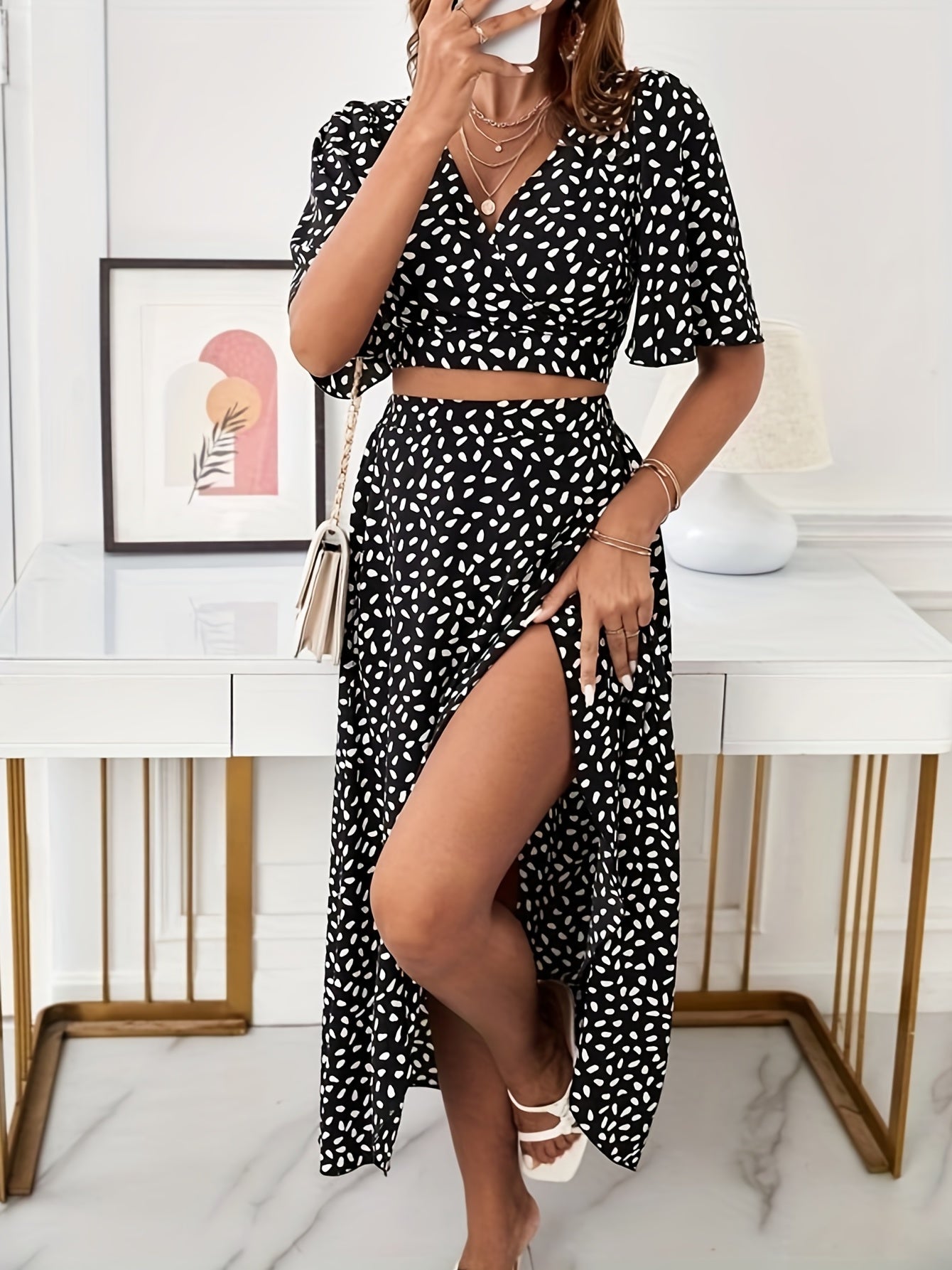Floral Print Two Piece Set: Crop Top & Maxi Skirt