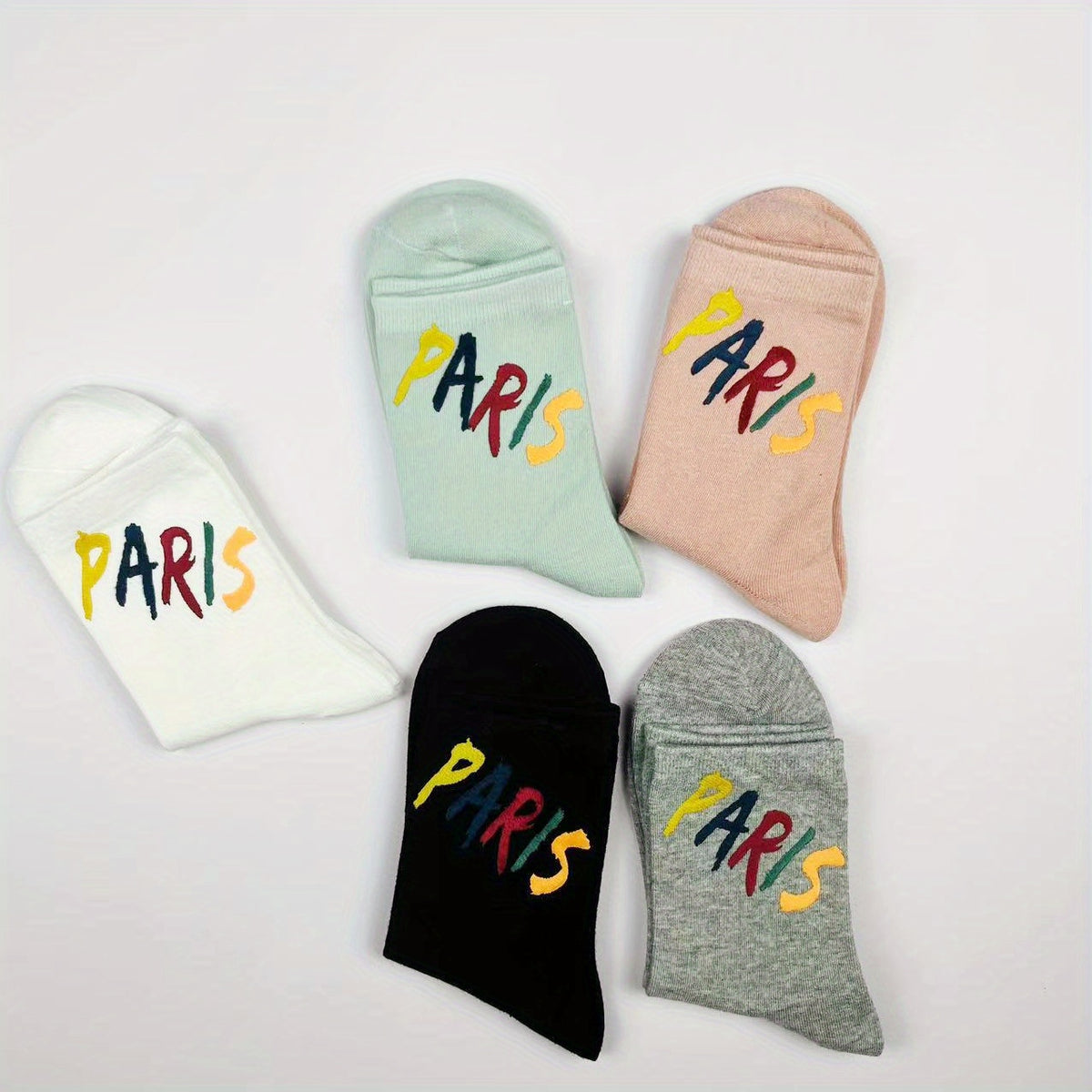 5 Pairs Letter Print Socks Comfy & Breathable Mid Tube Socks Women's Stockings