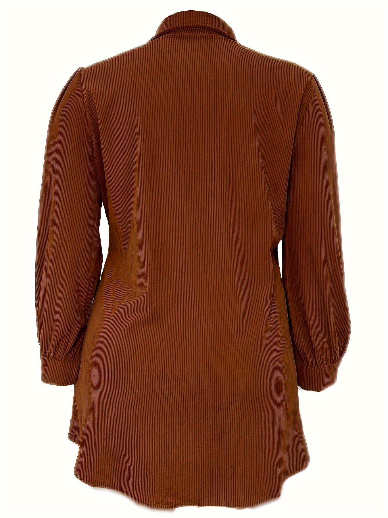  Solid Corduroy Button Up Long Sleeve Shirt Dress