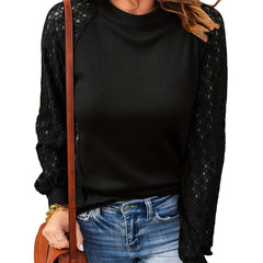  Casual Sweater Women's Plus Solid Lace Long Sleeve Knit Top