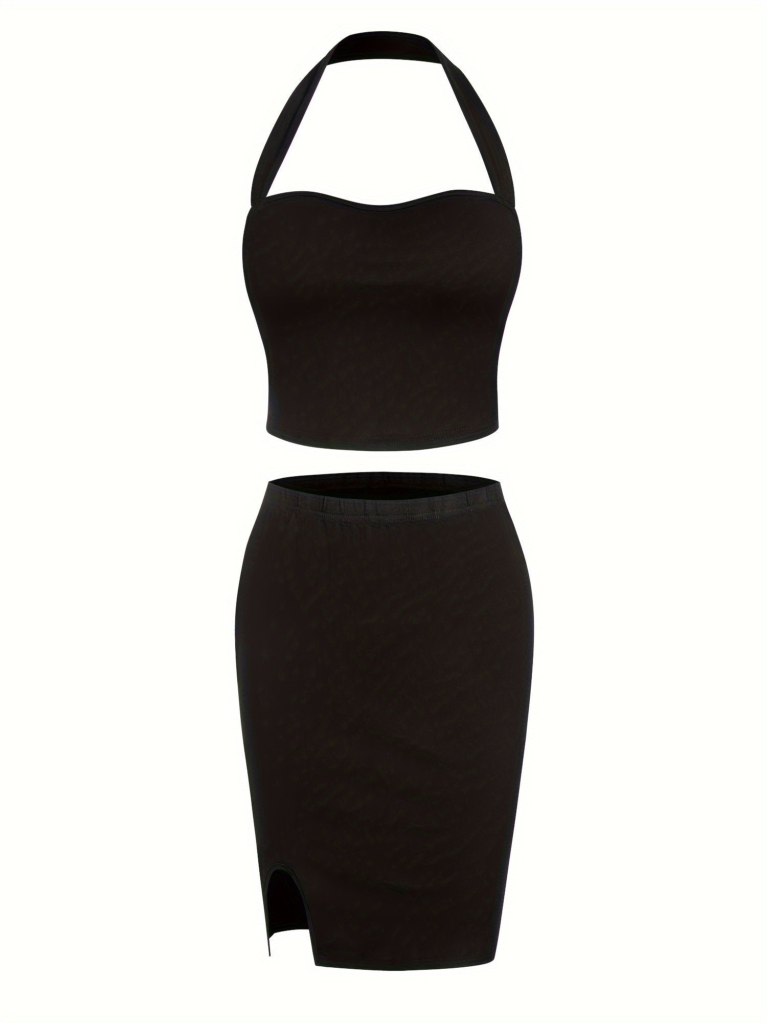  Halter Neck Backless Crop Top & Slim Fit Skirt Set