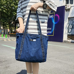Vintage Retro Denim Tote Bag Large Capacity Shoulder Bag Women's Casual Handbag