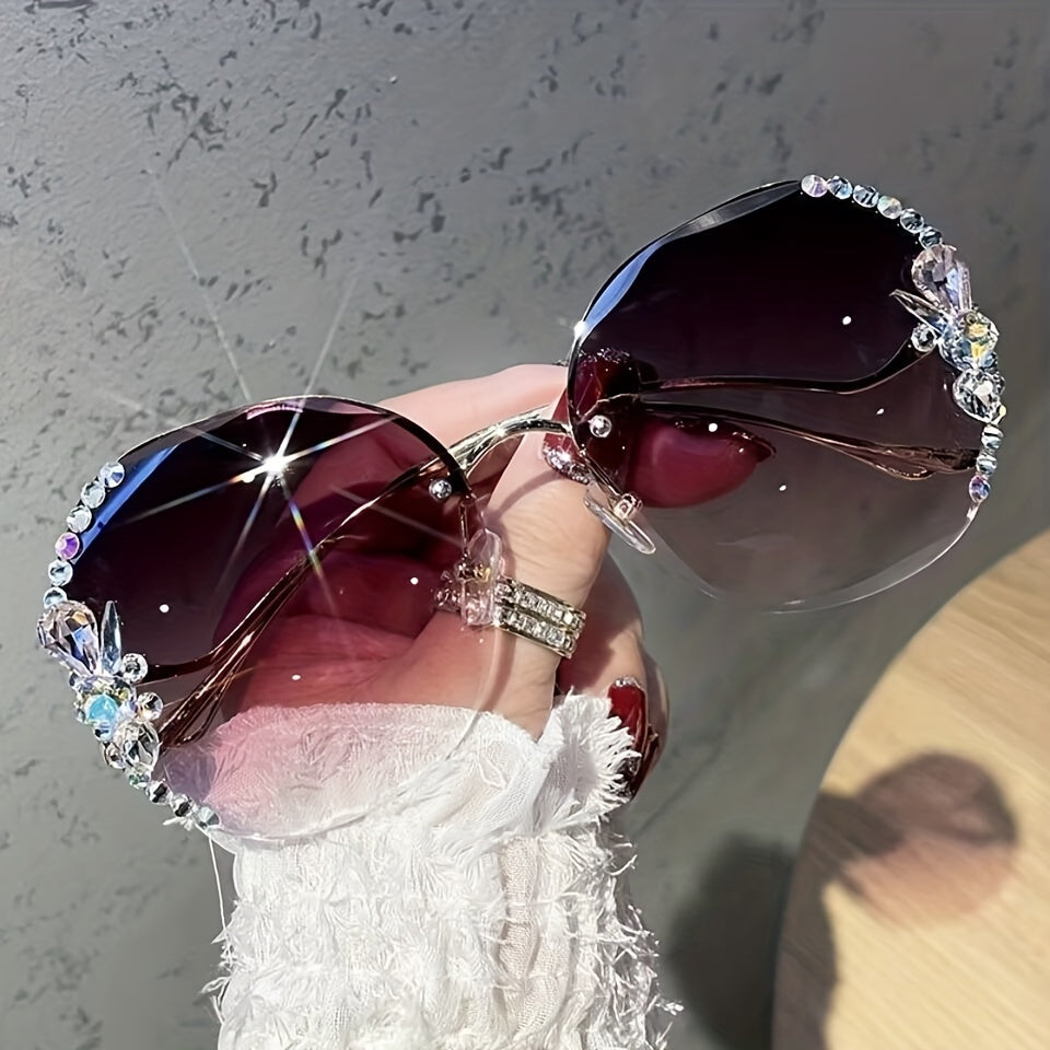 Rhinestone Rimless Sunglasses UV400 Sun Shades
