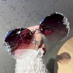 Rhinestone Rimless Sunglasses UV400 Sun Shades