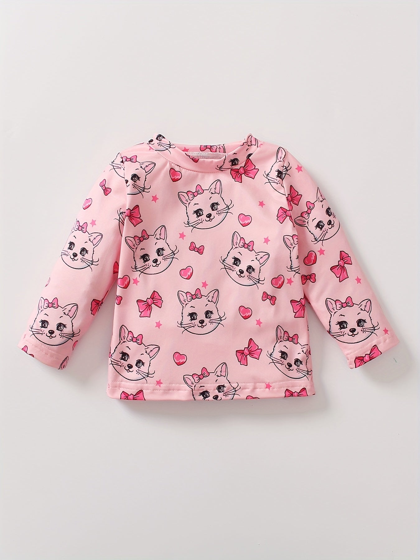 Girls Cat Bow Heart Graphic Sweatshirt Kids Long Sleeve T shirt