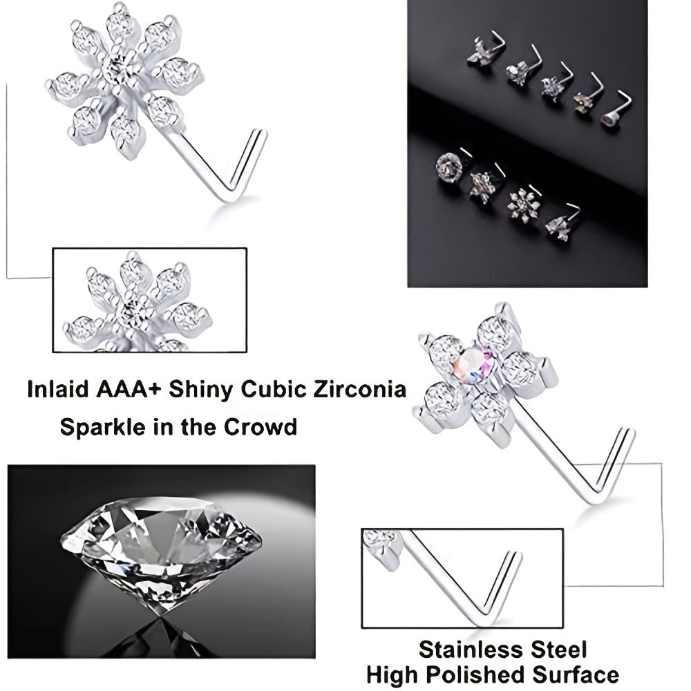 Stainless Steel Nose Ring Stud Flower Snowflake Butterfly Nose Piercing