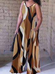  Allover Print V Neck Wide Leg Jumpsuit