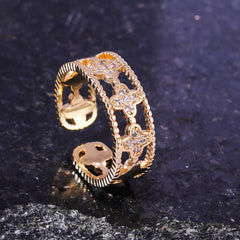 Four Leaf Clover Zircon Ring - Good Luck Charm Jewelry