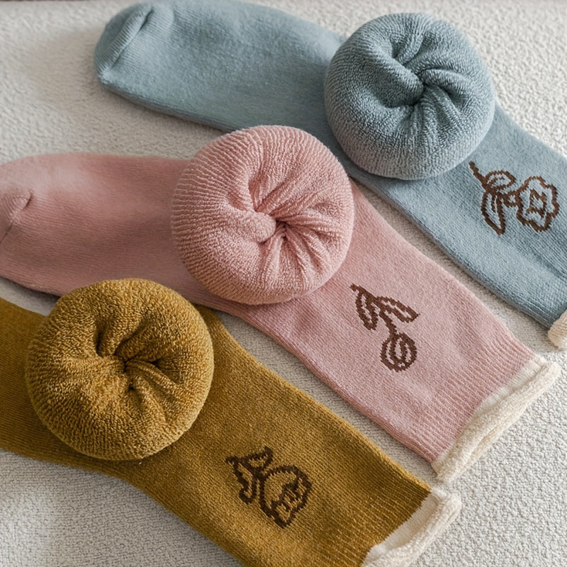 5 Pairs Floral Print Socks Comfy & Warm Mid Tube Socks Women's Stockings