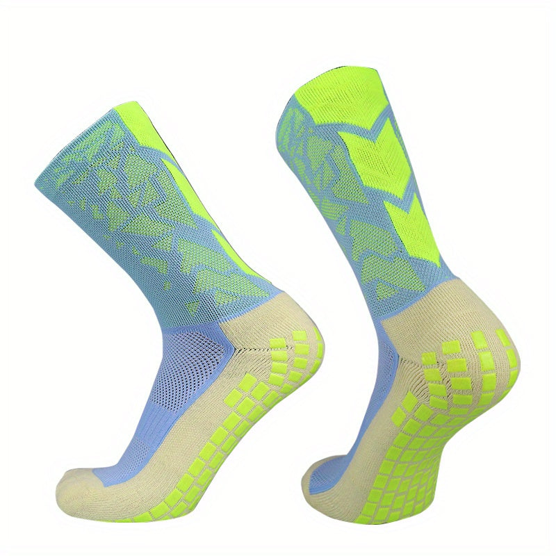 Anti Slip Silicone Bottom Mid Calf Athletic Socks For Football