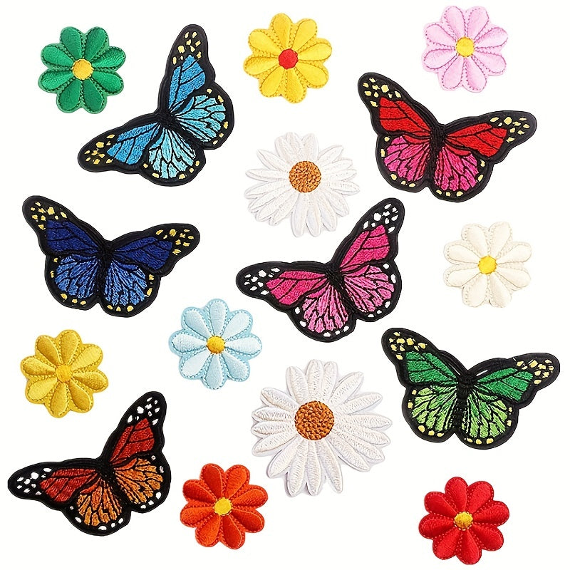 16pcs Butterfly Iron On Patches for Girls Sew On Embroidered Applique