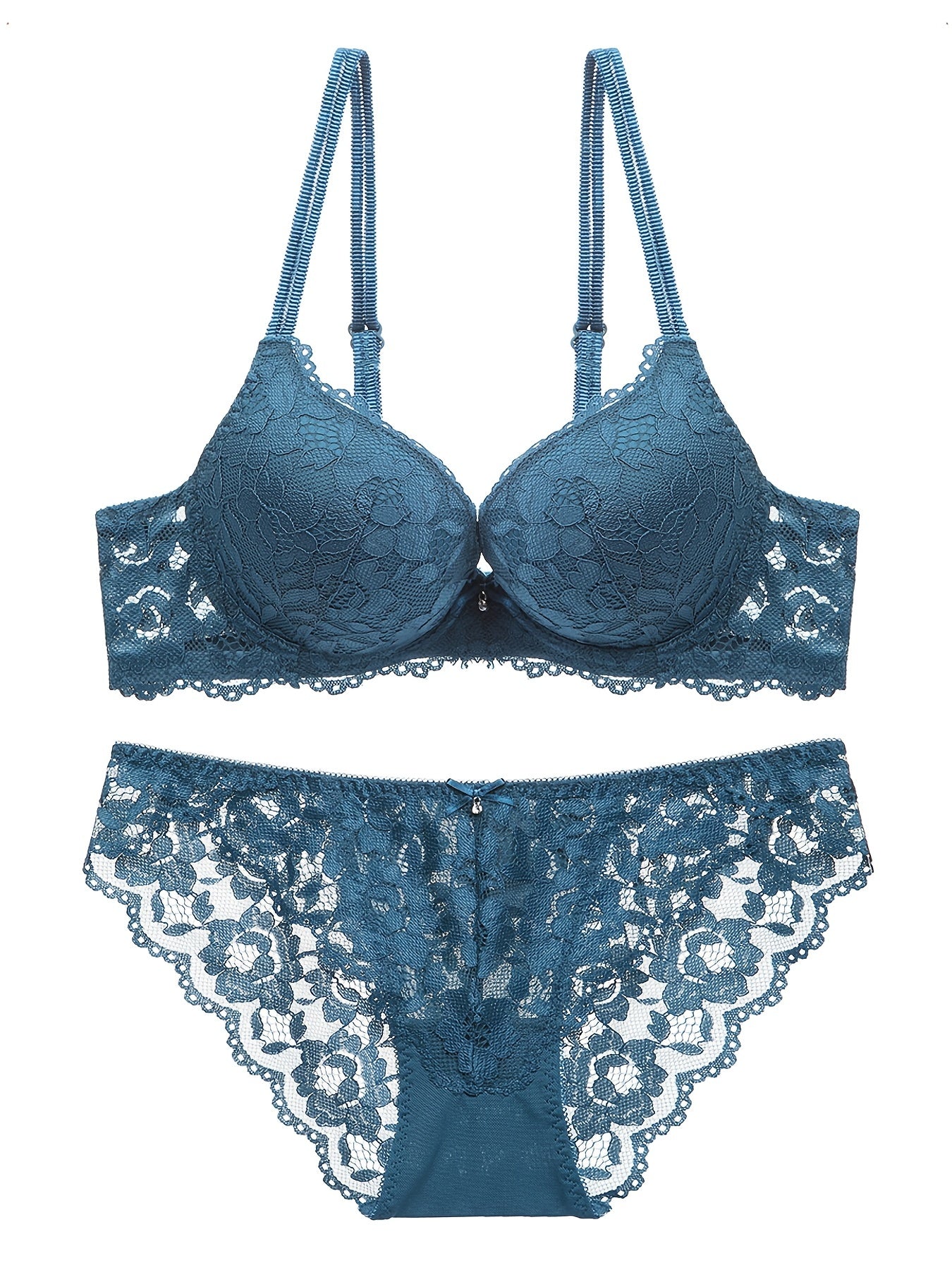 Lace Embroidery Lingerie Set Push Up Intimates Bra & Sheer Panty
