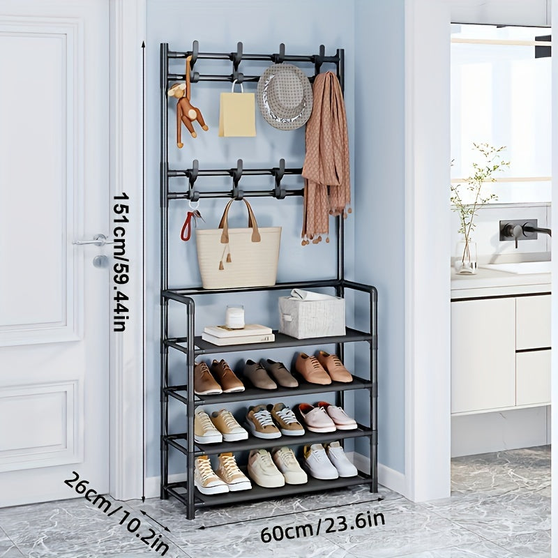 Layer Clothes Storage Rack With Shoe Storage Rack, Standing Clothes Metal Stand