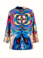  Marble Print Long Sleeve Button Blazer